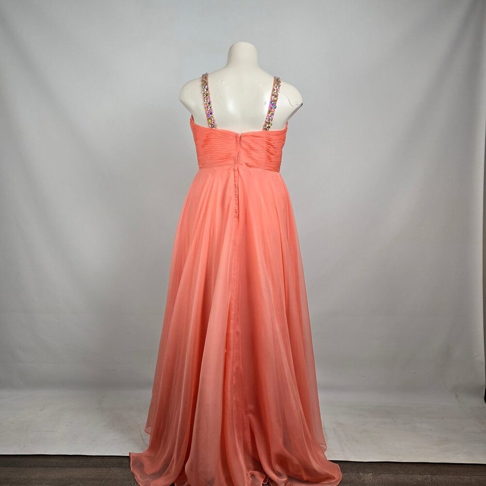 Night Moves Coral Chiffon Evening Gown Size 20W Beaded Formal Dress Flowy & Ele - Picture 8 of 11
